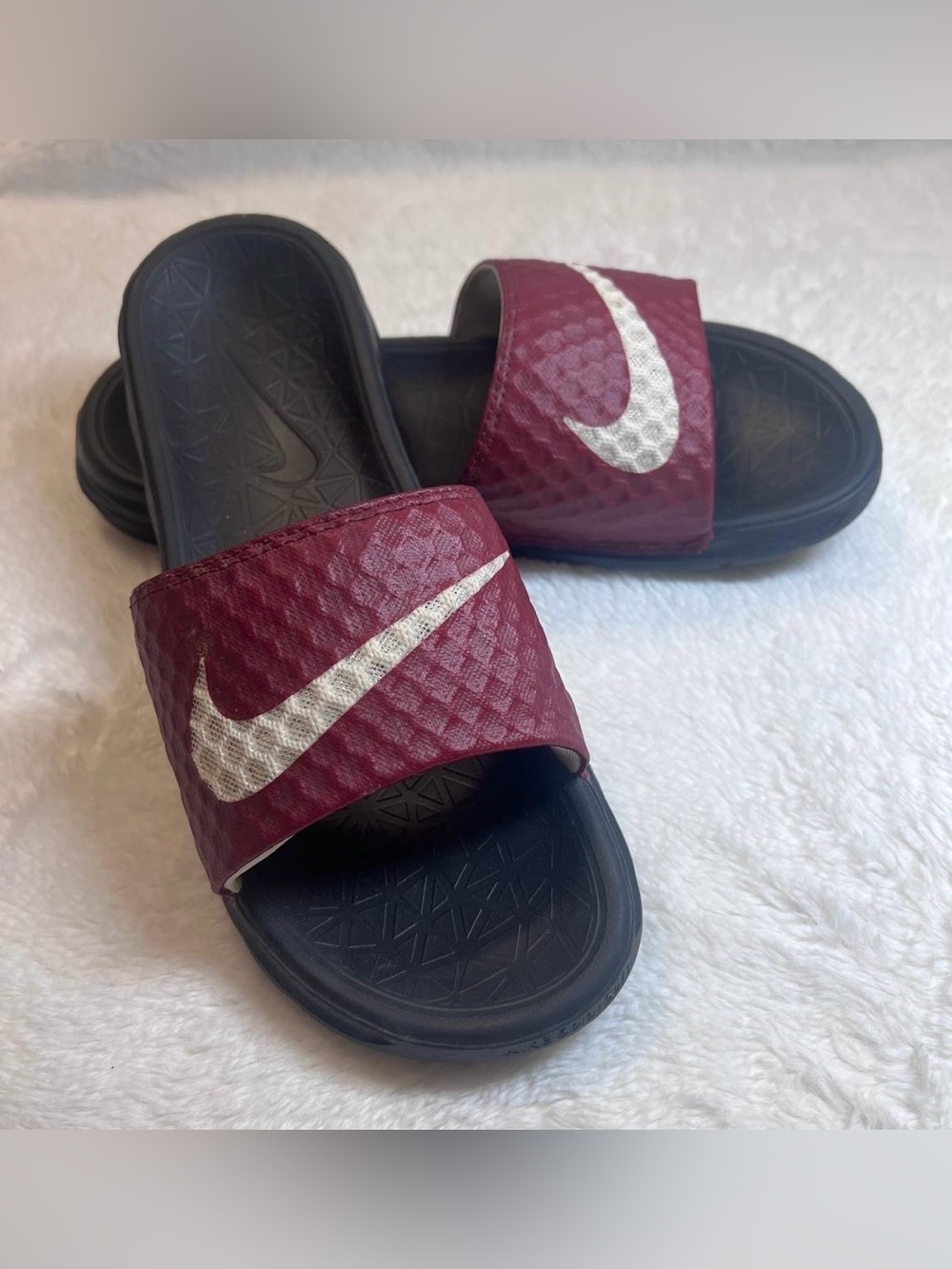Nike Kids Maroon and Black Swoosh Slide Sandals